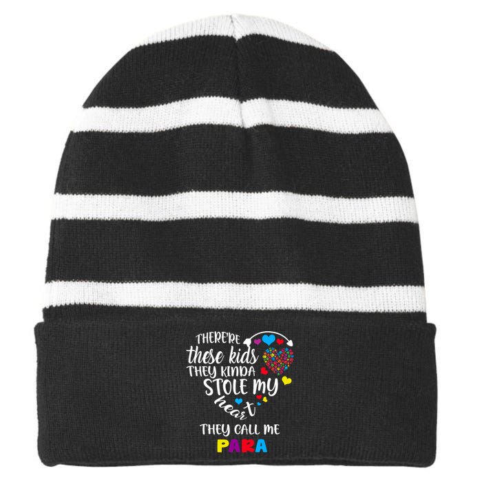 Autism Awareness There’Re They Call Me Para Striped Beanie with Solid Band