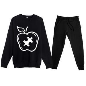 Autism Awareness Teacher Gift Apple Puzzle Autistic Gift Premium Crewneck Sweatsuit Set