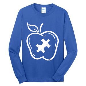 Autism Awareness Teacher Gift Apple Puzzle Autistic Gift Tall Long Sleeve T-Shirt