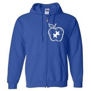 Autism Awareness Teacher Gift Apple Puzzle Autistic Gift Full Zip Hoodie