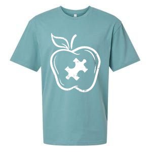 Autism Awareness Teacher Gift Apple Puzzle Autistic Gift Sueded Cloud Jersey T-Shirt