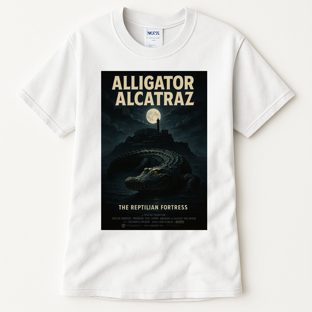 Alligator Alcatraz The Reptilian Fortress Movie Poster Tall T-Shirt