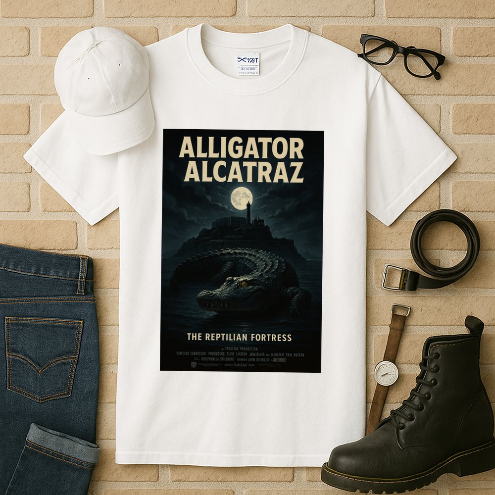 Alligator Alcatraz The Reptilian Fortress Movie Poster Tall T-Shirt