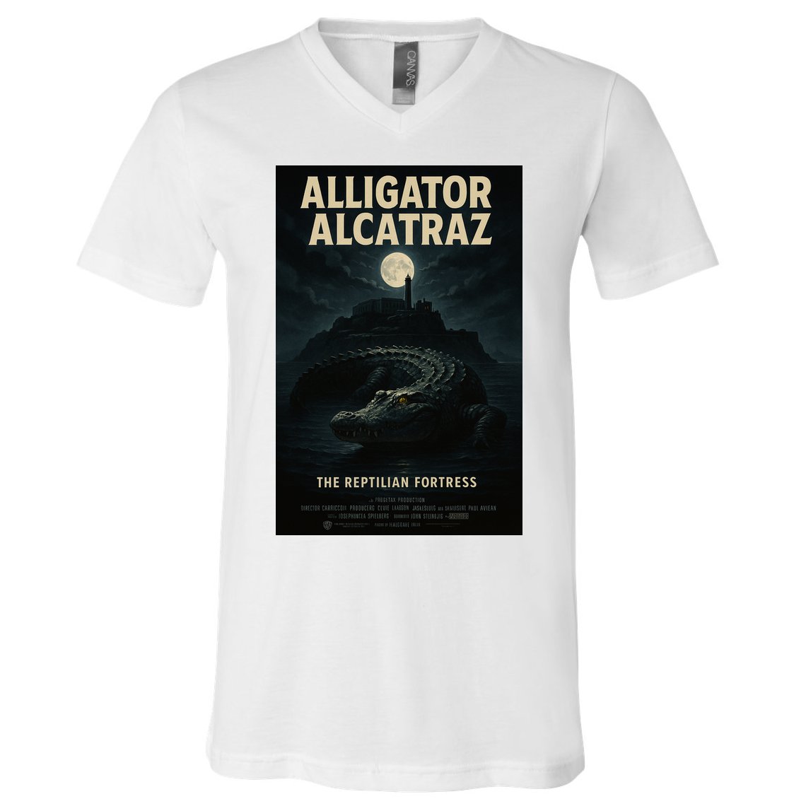 Alligator Alcatraz The Reptilian Fortress Movie Poster V-Neck T-Shirt