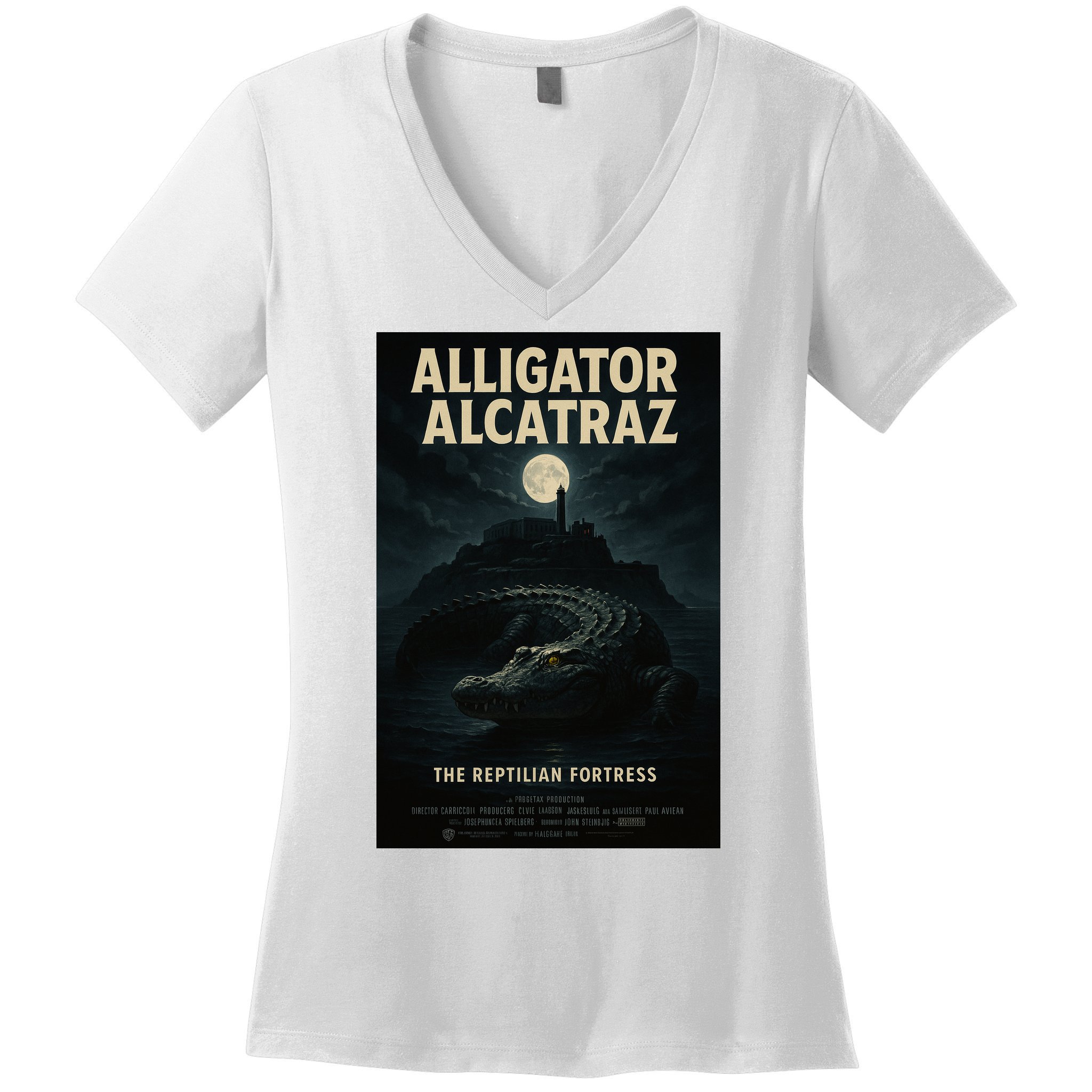 Alligator Alcatraz The Reptilian Fortress Movie Poster Women's V-Neck T-Shirt