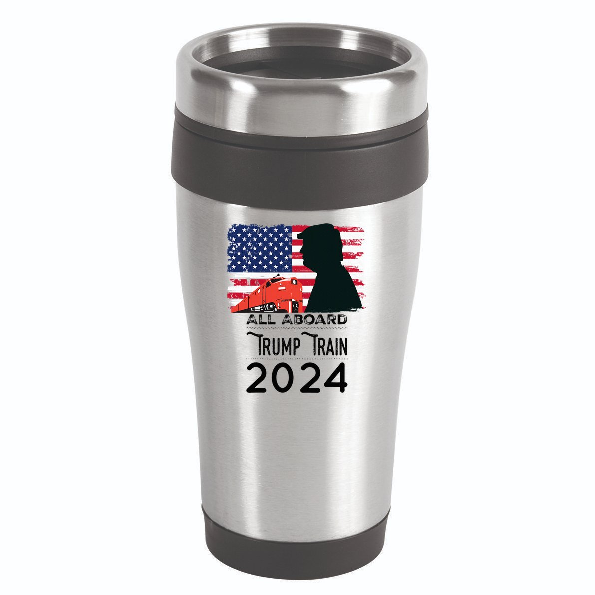 All Aboard Trump Train 2024 Vintage American Flag Apparel 16oz Travel Tumbler