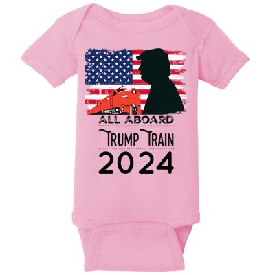 All Aboard Trump Train 2024 Vintage American Flag Apparel Baby Bodysuit