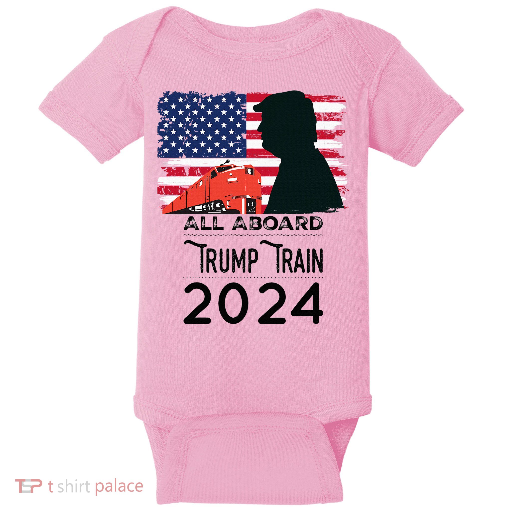 All Aboard Trump Train 2024 Vintage American Flag Apparel Baby Bodysuit