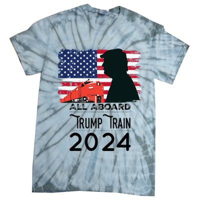All Aboard Trump Train 2024 Vintage American Flag Apparel Tie-Dye T-Shirt