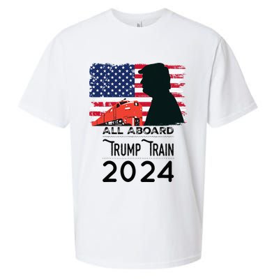 All Aboard Trump Train 2024 Vintage American Flag Apparel Sueded Cloud Jersey T-Shirt