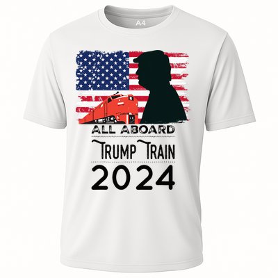 All Aboard Trump Train 2024 Vintage American Flag Apparel Performance Shirt