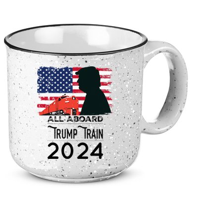 All Aboard Trump Train 2024 Vintage American Flag Apparel 15oz Campfire Ceramic Mug