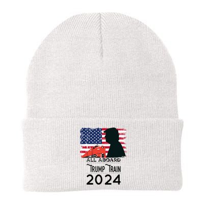 All Aboard Trump Train 2024 Vintage American Flag Apparel Beanie