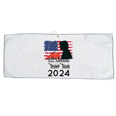 All Aboard Trump Train 2024 Vintage American Flag Apparel Large Microfiber Waffle Golf Towel