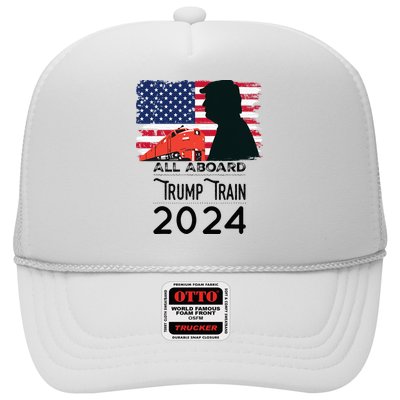 All Aboard Trump Train 2024 Vintage American Flag Apparel Trucker Hat
