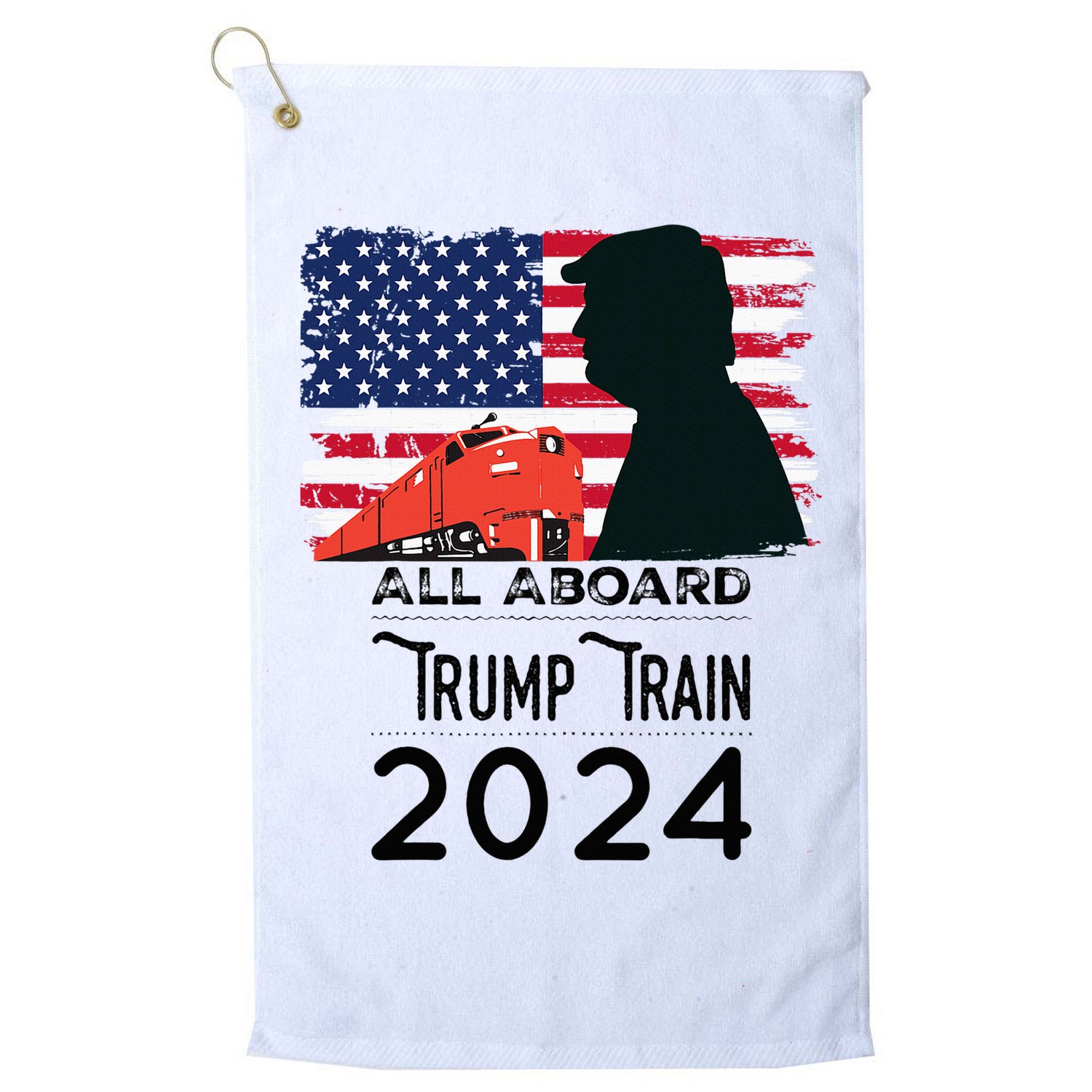 All Aboard Trump Train 2024 Vintage American Flag Apparel Golf Towel