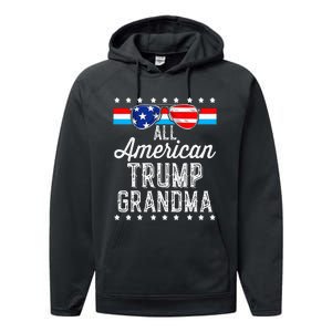 All American Trump Grandma American Flag Sunglasses Trump Performance Fleece Hoodie