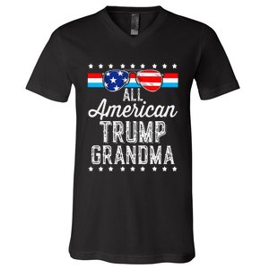 All American Trump Grandma American Flag Sunglasses Trump V-Neck T-Shirt