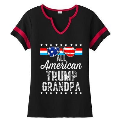 All American Trump Grandpa American Flag Sunglasses Trump Ladies Halftime Notch Neck Tee