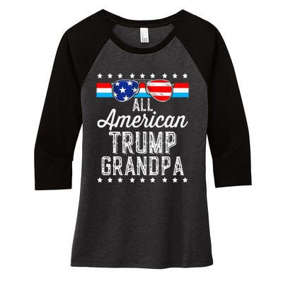 All American Trump Grandpa American Flag Sunglasses Trump Women's Tri-Blend 3/4-Sleeve Raglan Shirt