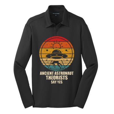 Ancient Astronaut Theorists Say Yes Spaceship Alien Ufos Silk Touch Performance Long Sleeve Polo