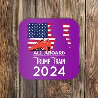 All Aboard Trump Train 2024 Vintage American Flag Apparel Coaster