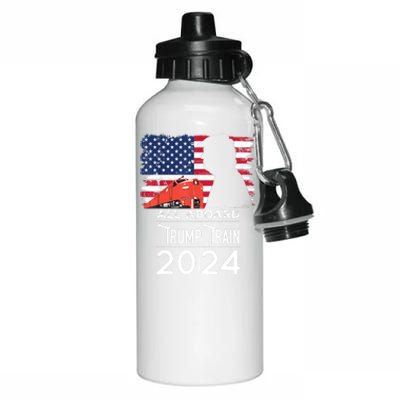 All Aboard Trump Train 2024 Vintage American Flag Apparel Aluminum Water Bottle