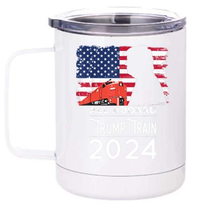 All Aboard Trump Train 2024 Vintage American Flag Apparel 12 oz Stainless Steel Tumbler Cup