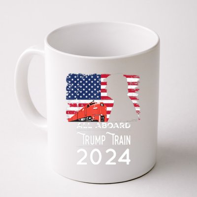 All Aboard Trump Train 2024 Vintage American Flag Apparel Coffee Mug