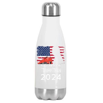 All Aboard Trump Train 2024 Vintage American Flag Apparel Stainless Steel Insulated Water Bottle