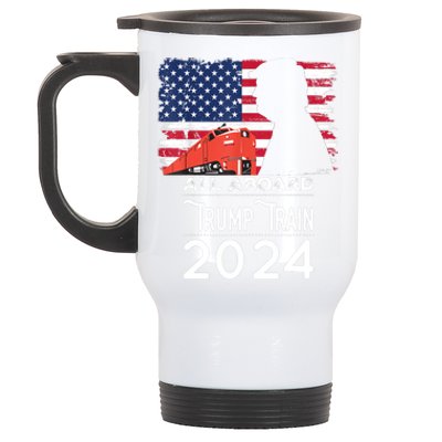 All Aboard Trump Train 2024 Vintage American Flag Apparel Stainless Steel Travel Mug