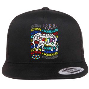 Autism Awareness Teacher Autism Moms and Dads Elephant Flat Bill Trucker Hat