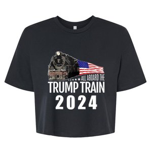 All Aboard The Trump Train 2024 American Flag Bella+Canvas Jersey Crop Tee