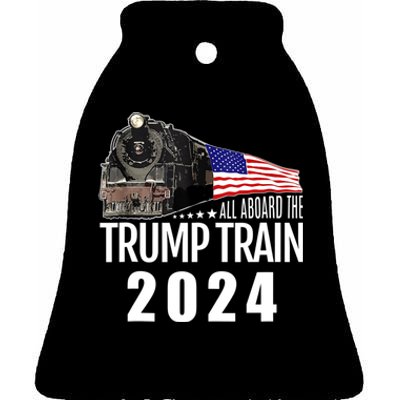 All Aboard The Trump Train 2024 American Flag Ceramic Bell Ornament