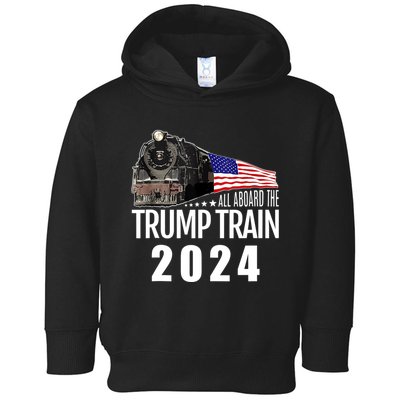 All Aboard The Trump Train 2024 American Flag Toddler Hoodie