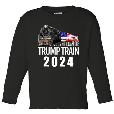 All Aboard The Trump Train 2024 American Flag Toddler Long Sleeve Shirt