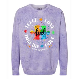 Autism Awareness Teacher Teach Hope Love Inspire Colorblast Crewneck Sweatshirt