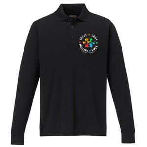 Autism Awareness Teacher Teach Hope Love Inspire Performance Long Sleeve Polo