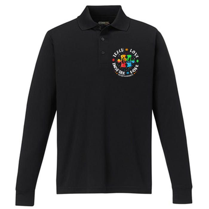 Autism Awareness Teacher Teach Hope Love Inspire Performance Long Sleeve Polo