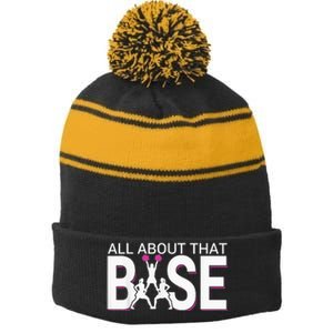 All About That Base Funny Cheerleading Cheer Stripe Pom Pom Beanie