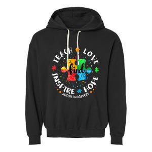 Autism Awareness Teach Hope Love Inspire Garment-Dyed Fleece Hoodie