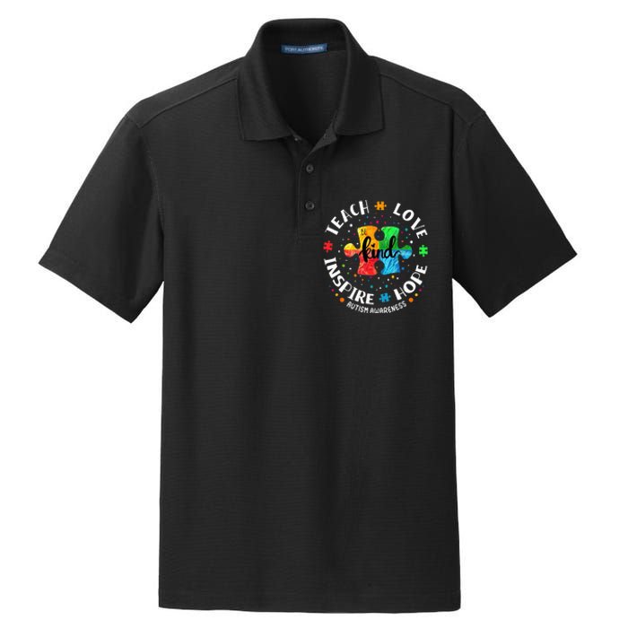 Autism Awareness Teach Hope Love Inspire Dry Zone Grid Polo