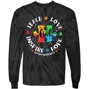 Autism Awareness Teach Hope Love Inspire Tie-Dye Long Sleeve Shirt