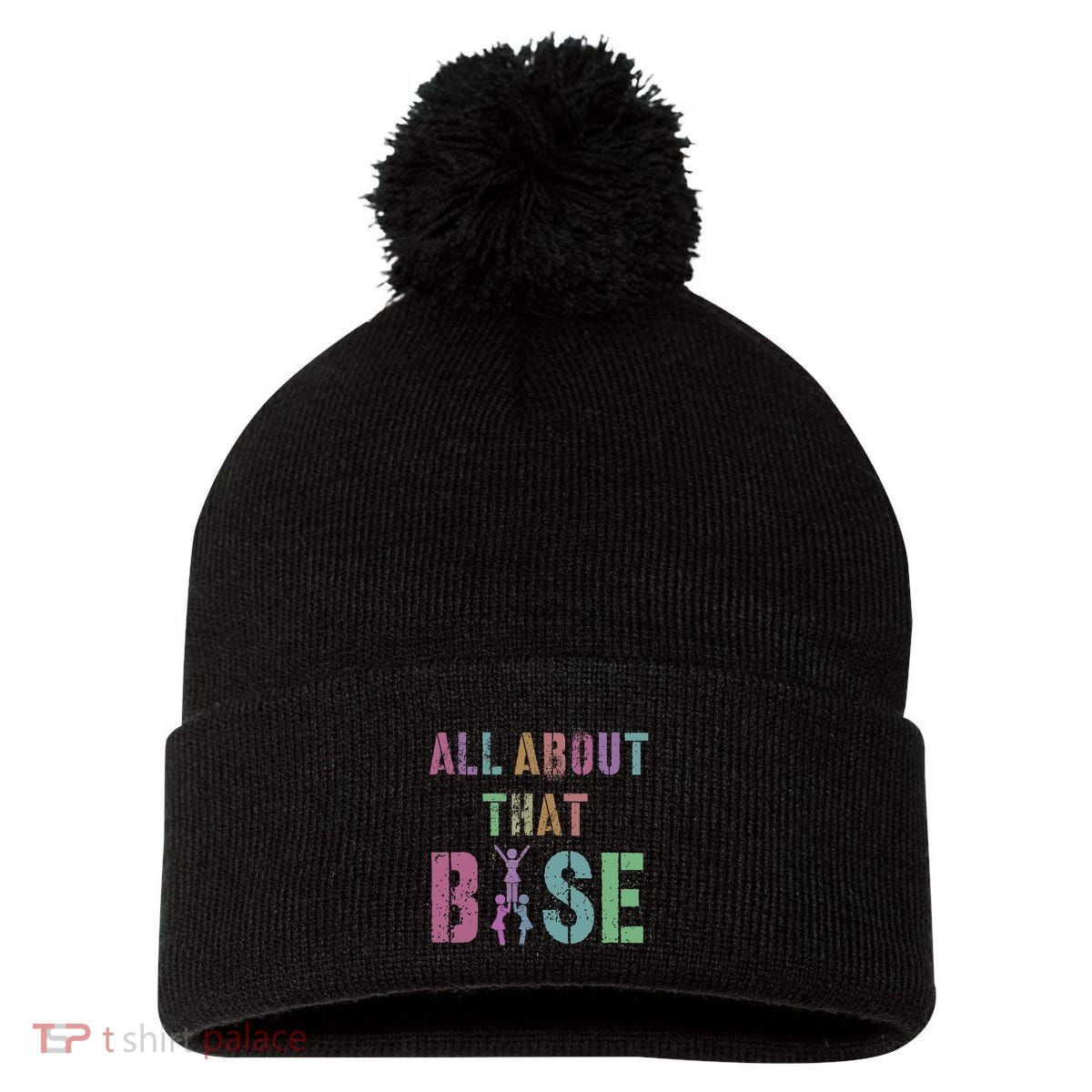 All About That Base Cheerleading Team Cheer Squad Pom Pom 12in Knit Beanie