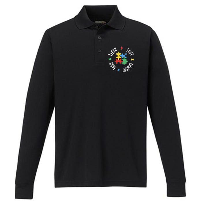 Autism Awareness Teach Love Hope Inspire Special Ed Teacher Performance Long Sleeve Polo