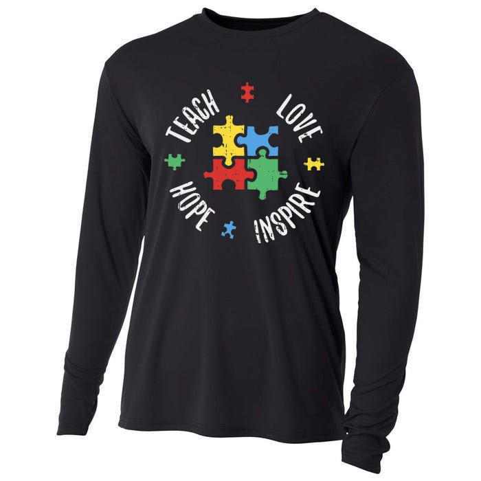 Autism Awareness Teach Love Hope Inspire Special Ed Teacher Cooling Performance Long Sleeve Crew