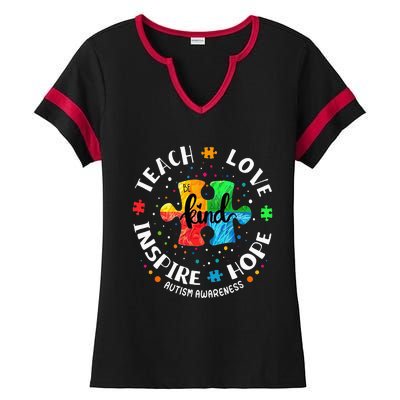 Autism Awareness Teach Hope Love Inspire Ladies Halftime Notch Neck Tee