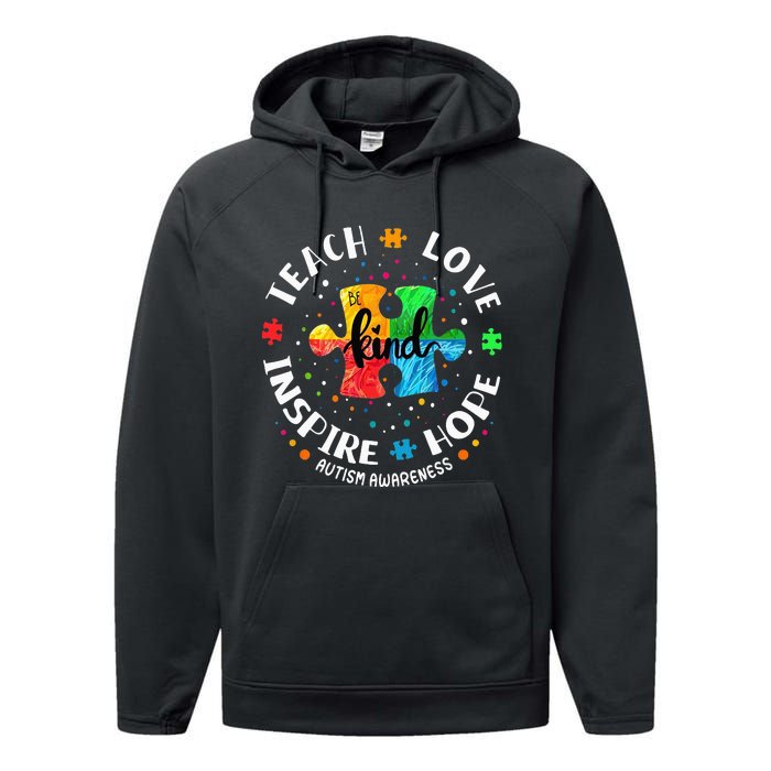 Autism Awareness Teach Hope Love Inspire Performance Fleece Hoodie