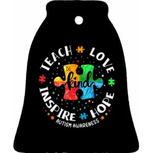 Autism Awareness Teach Hope Love Inspire Ceramic Bell Ornament