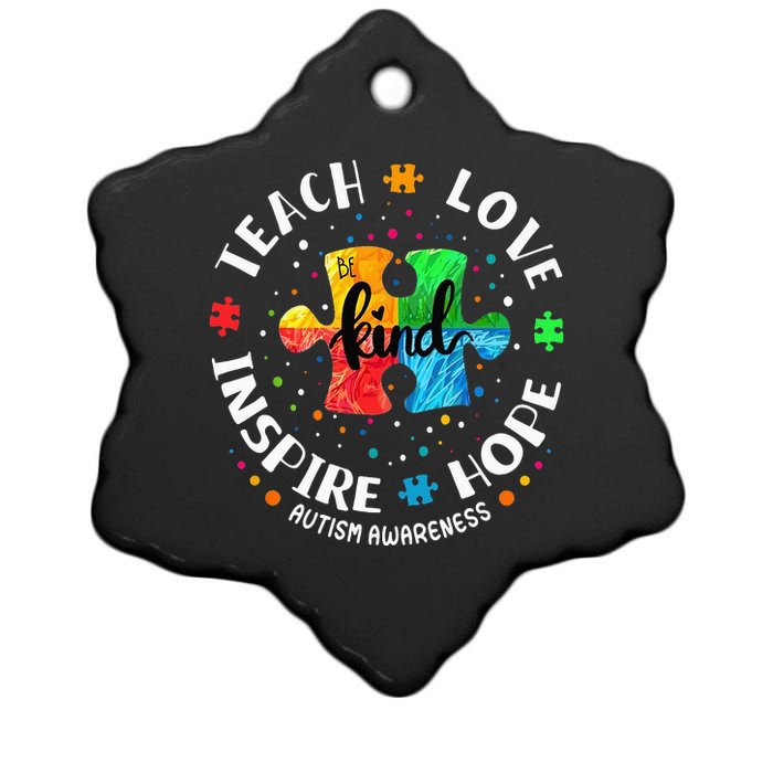 Autism Awareness Teach Hope Love Inspire Ceramic Star Ornament